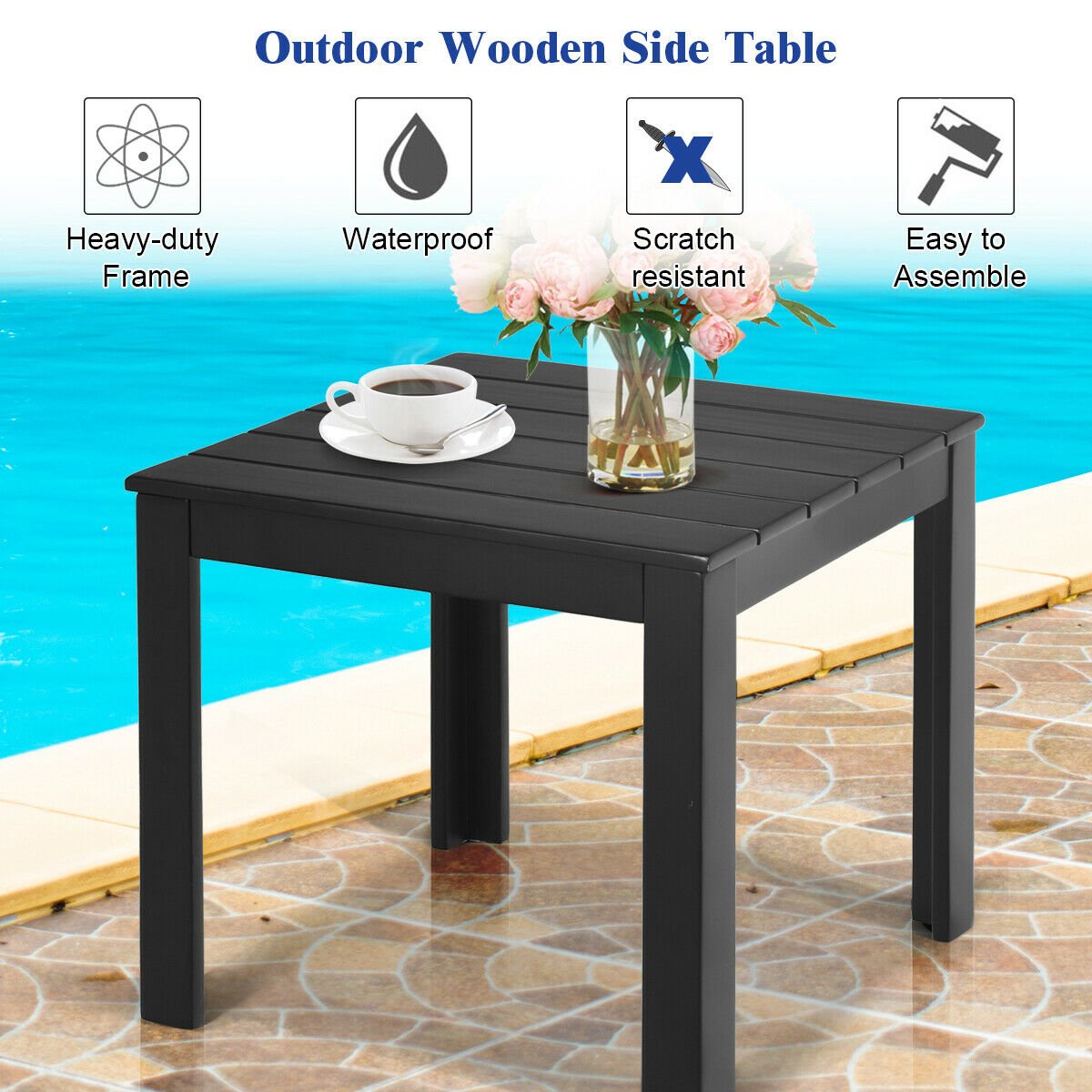 Wooden Square Patio Coffee Bistro Table, Black Patio Coffee Tables   at Gallery Canada