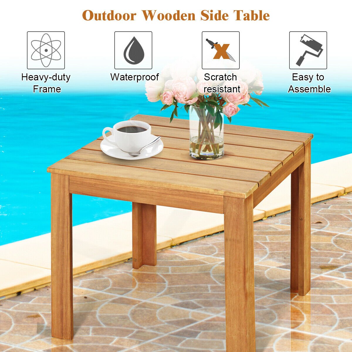 Wooden Square Patio Coffee Bistro Table, Natural Patio Coffee Tables   at Gallery Canada