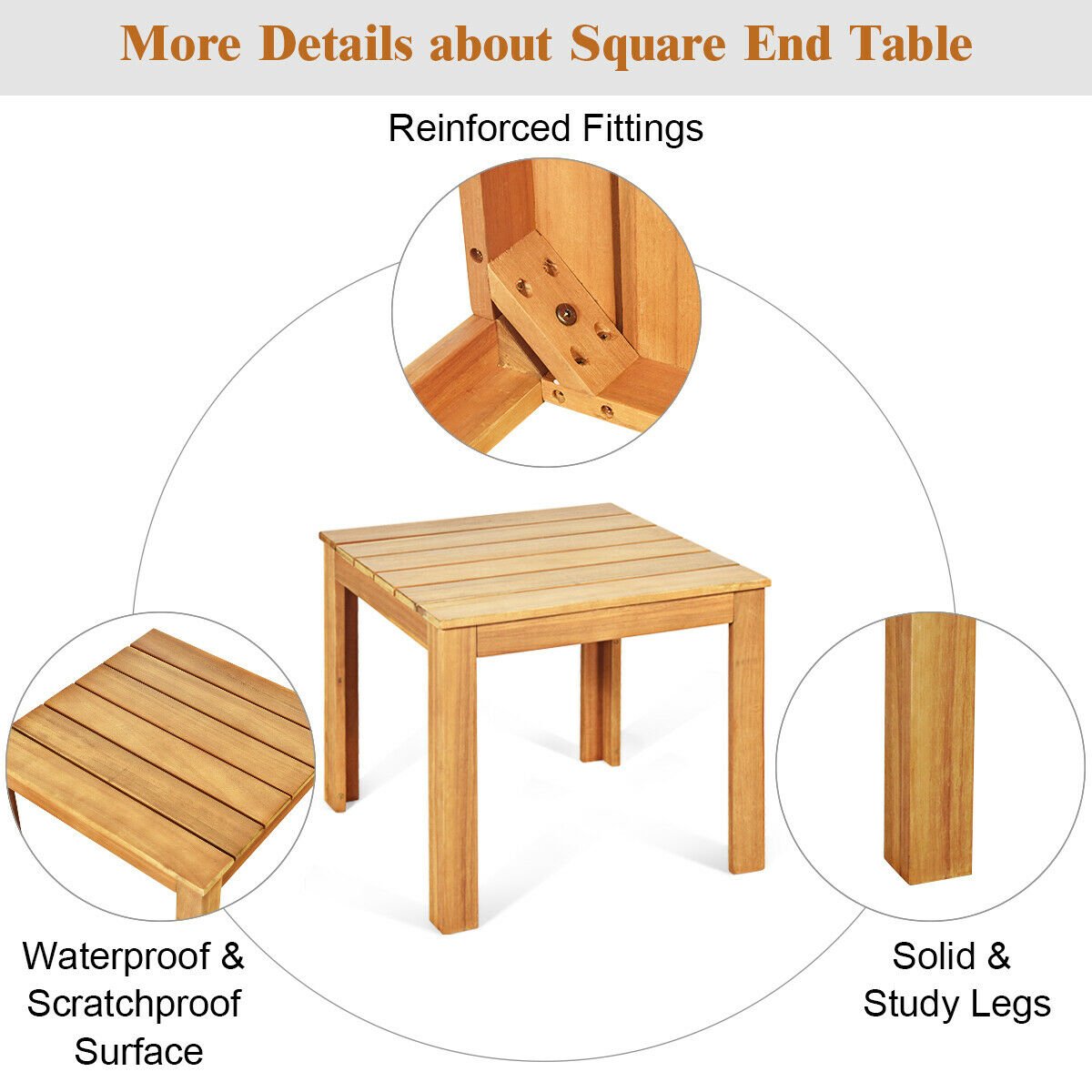 Wooden Square Patio Coffee Bistro Table, Natural Patio Coffee Tables   at Gallery Canada