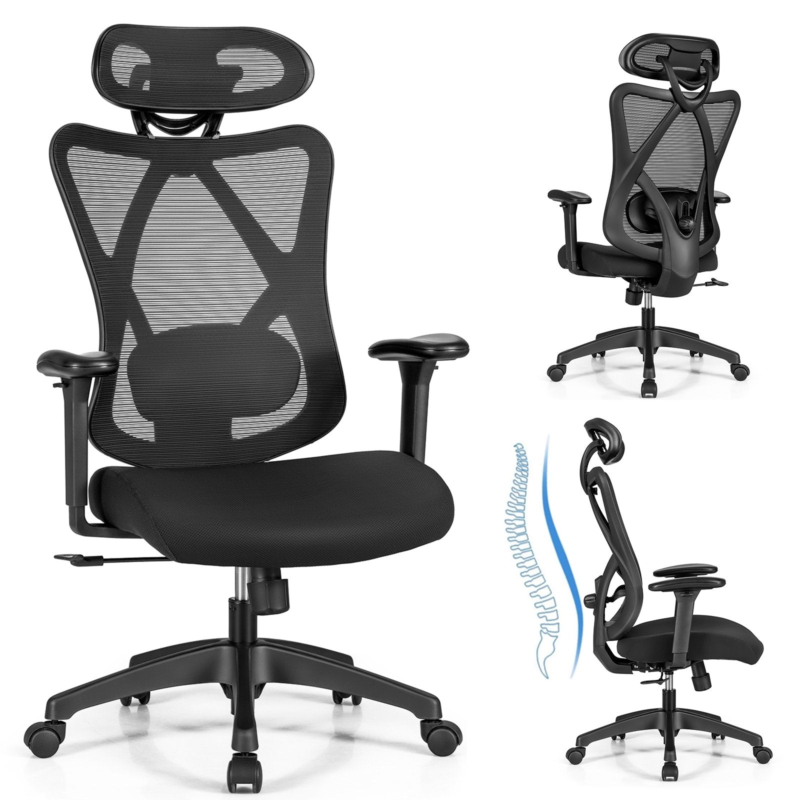 High Back Mesh Executive Chair with Adjustable Lumbar Support, Black Ergonomic Chairs   at Gallery Canada