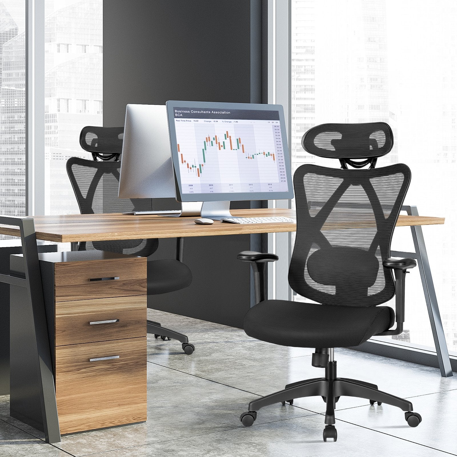 High Back Mesh Executive Chair with Adjustable Lumbar Support, Black Ergonomic Chairs   at Gallery Canada