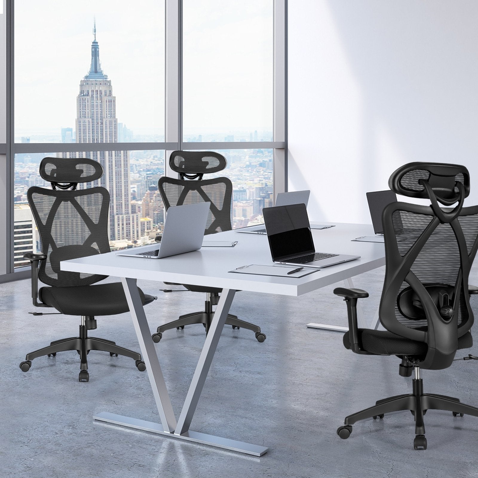 High Back Mesh Executive Chair with Adjustable Lumbar Support, Black Ergonomic Chairs   at Gallery Canada