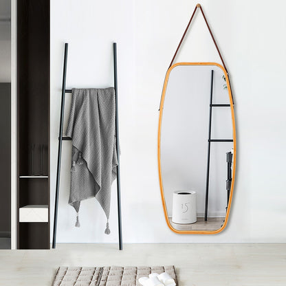 Modern Wall Mirror with Bamboo Frame and Adjustable Leather Strap, Natural Wall Mirrors at Gallery Canada