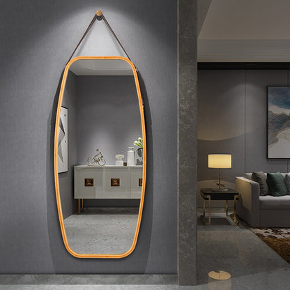 Modern Wall Mirror with Bamboo Frame and Adjustable Leather Strap, Natural Wall Mirrors at Gallery Canada