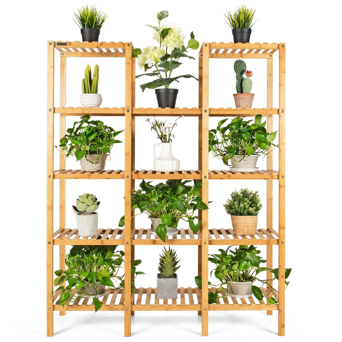 Multifunctional Bamboo Shelf Flower Plant Display Stand, Natural Plant Stands   at Gallery Canada