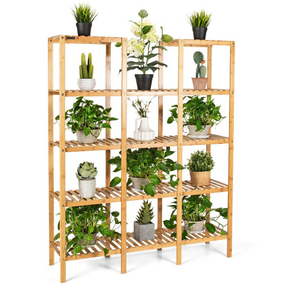 Multifunctional Bamboo Shelf Flower Plant Display Stand, Natural Plant Stands   at Gallery Canada