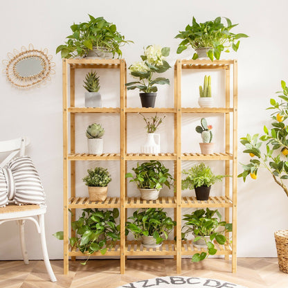 Multifunctional Bamboo Shelf Flower Plant Display Stand, Natural Plant Stands   at Gallery Canada