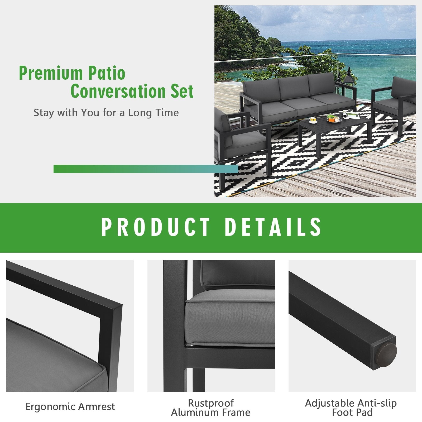 4 Pieces Outdoor Furniture Set for Backyard and Poolside, Gray Patio Conversation Sets   at Gallery Canada