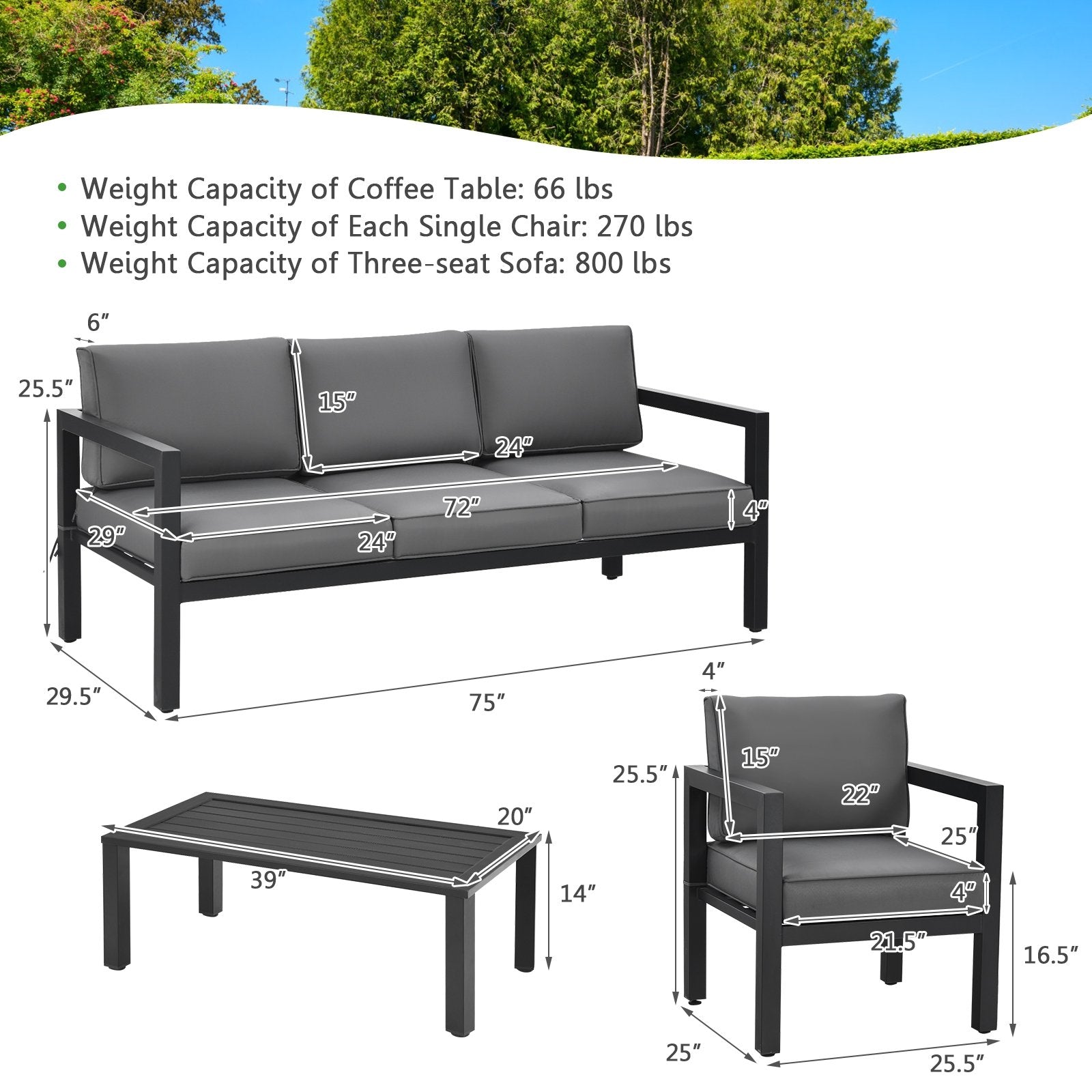 4 Pieces Outdoor Furniture Set for Backyard and Poolside, Gray Patio Conversation Sets   at Gallery Canada