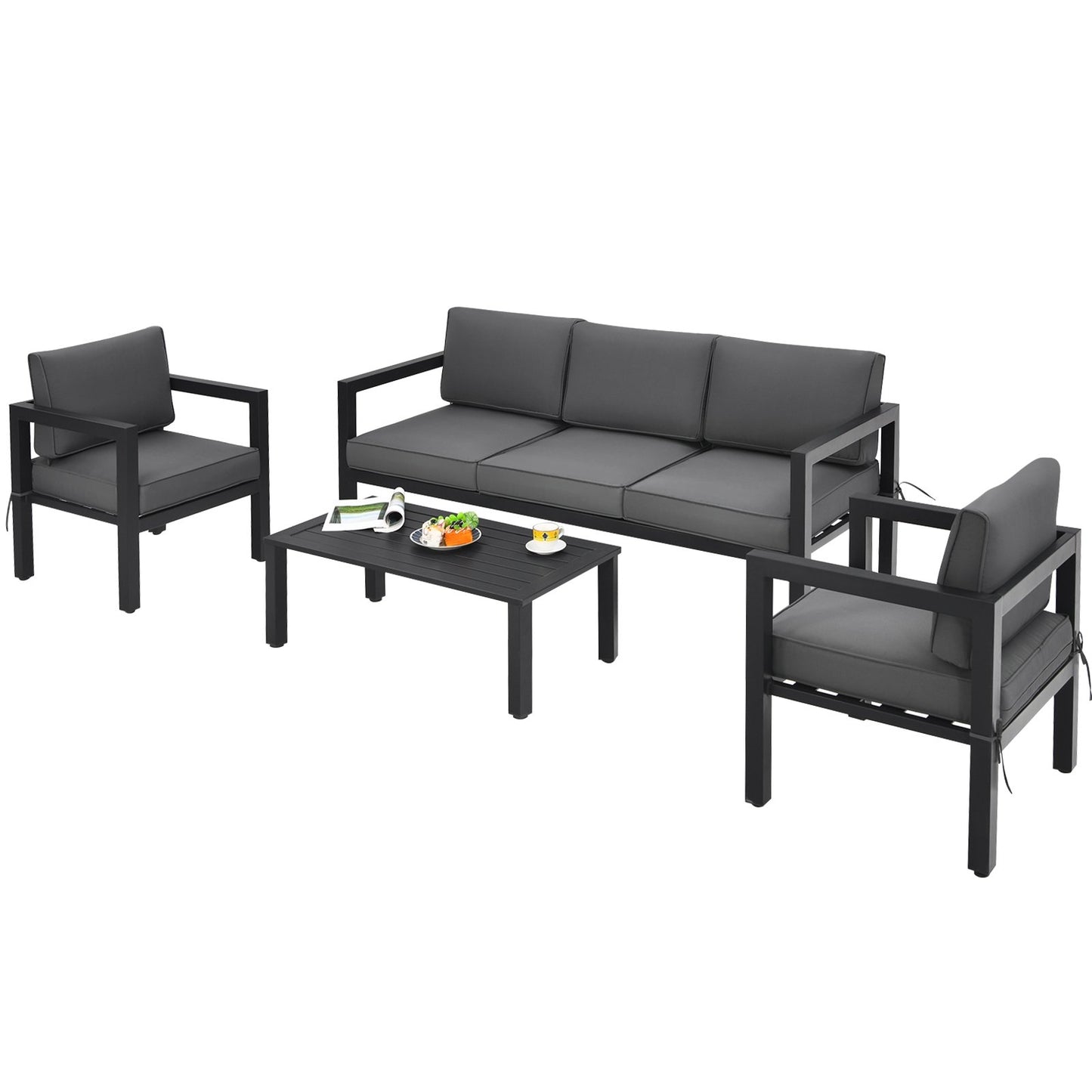 4 Pieces Outdoor Furniture Set for Backyard and Poolside, Gray Patio Conversation Sets   at Gallery Canada