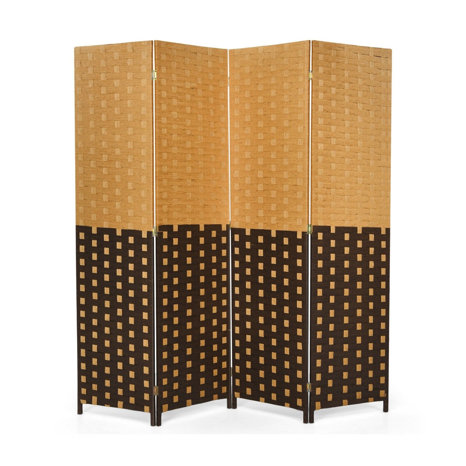 4 Panel Portable Folding Hand-Woven Wall Divider Suitable for Home Office, Brown Room Dividers   at Gallery Canada