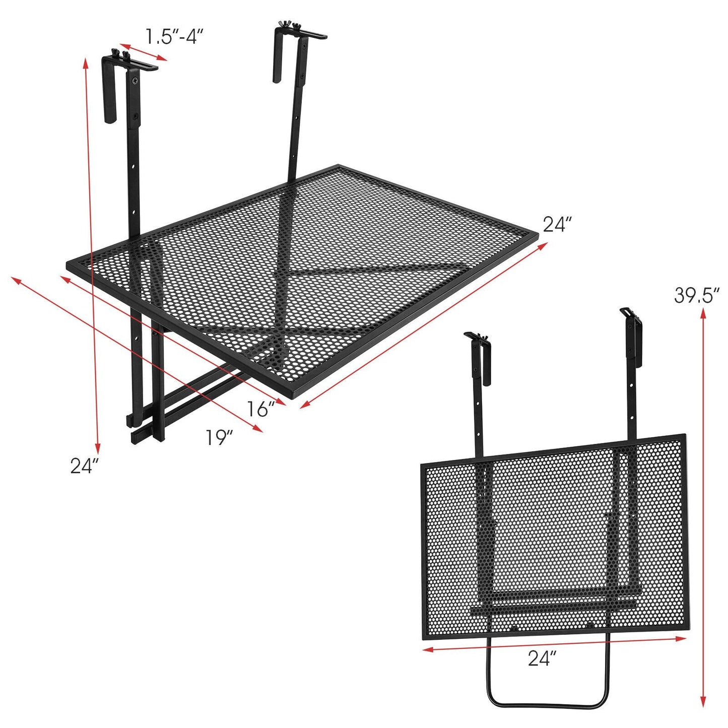 Railing Folding Table with 5-Level Adjustable Heights, Black - Gallery Canada