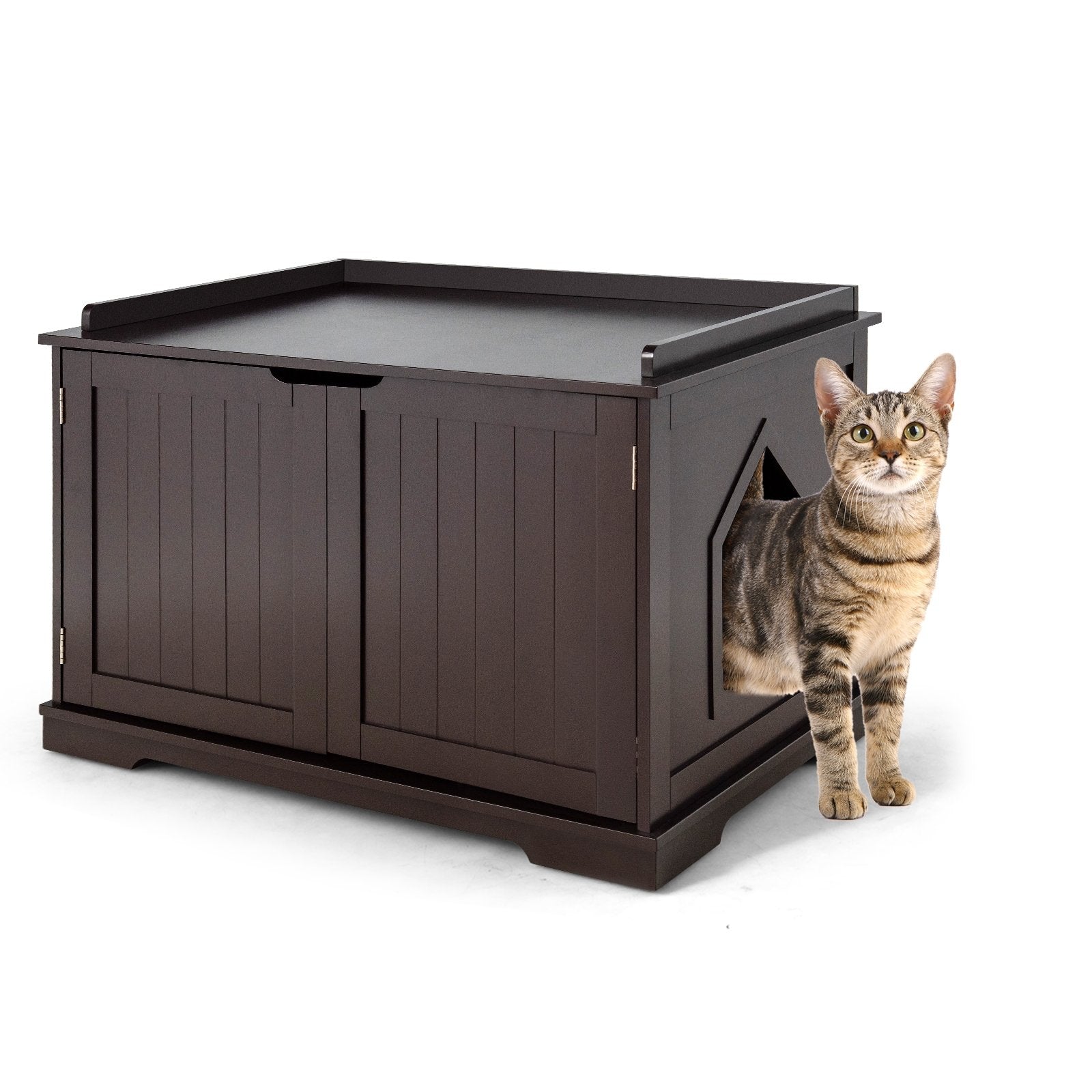 Cat Litter Box Enclosure with Double Doors for Large Cat and Kitty, Brown Cat Houses   at Gallery Canada