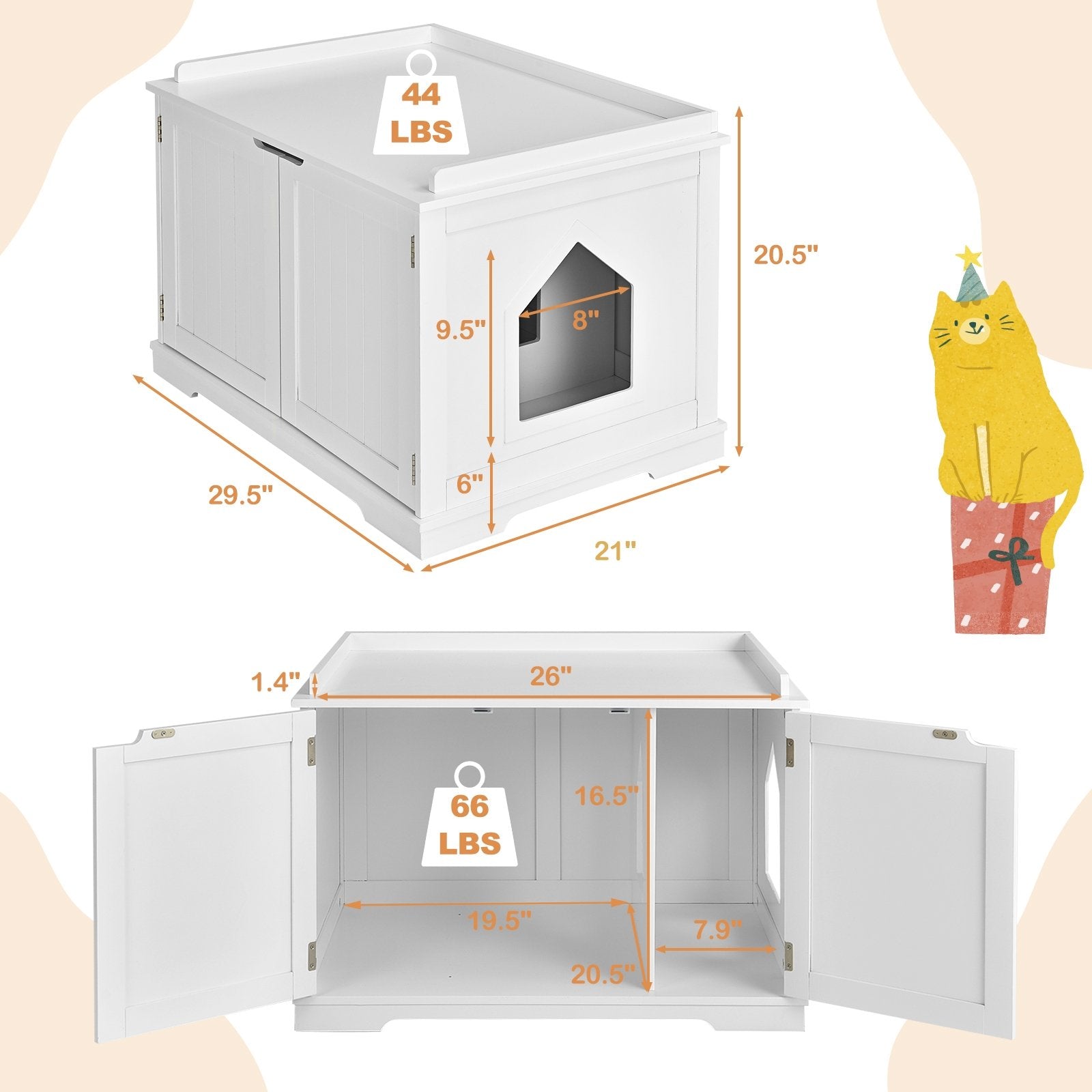 Cat Litter Box Enclosure with Double Doors for Large Cat and Kitty, White Cat Houses   at Gallery Canada