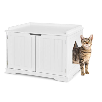 Cat Litter Box Enclosure with Double Doors for Large Cat and Kitty, White Cat Houses   at Gallery Canada