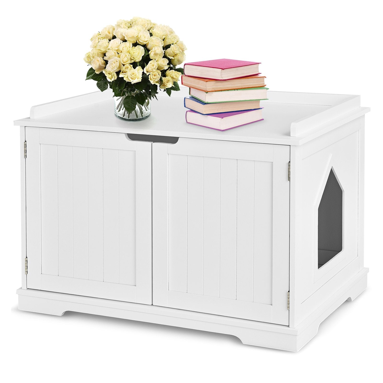 Cat Litter Box Enclosure with Double Doors for Large Cat and Kitty, White Cat Houses   at Gallery Canada