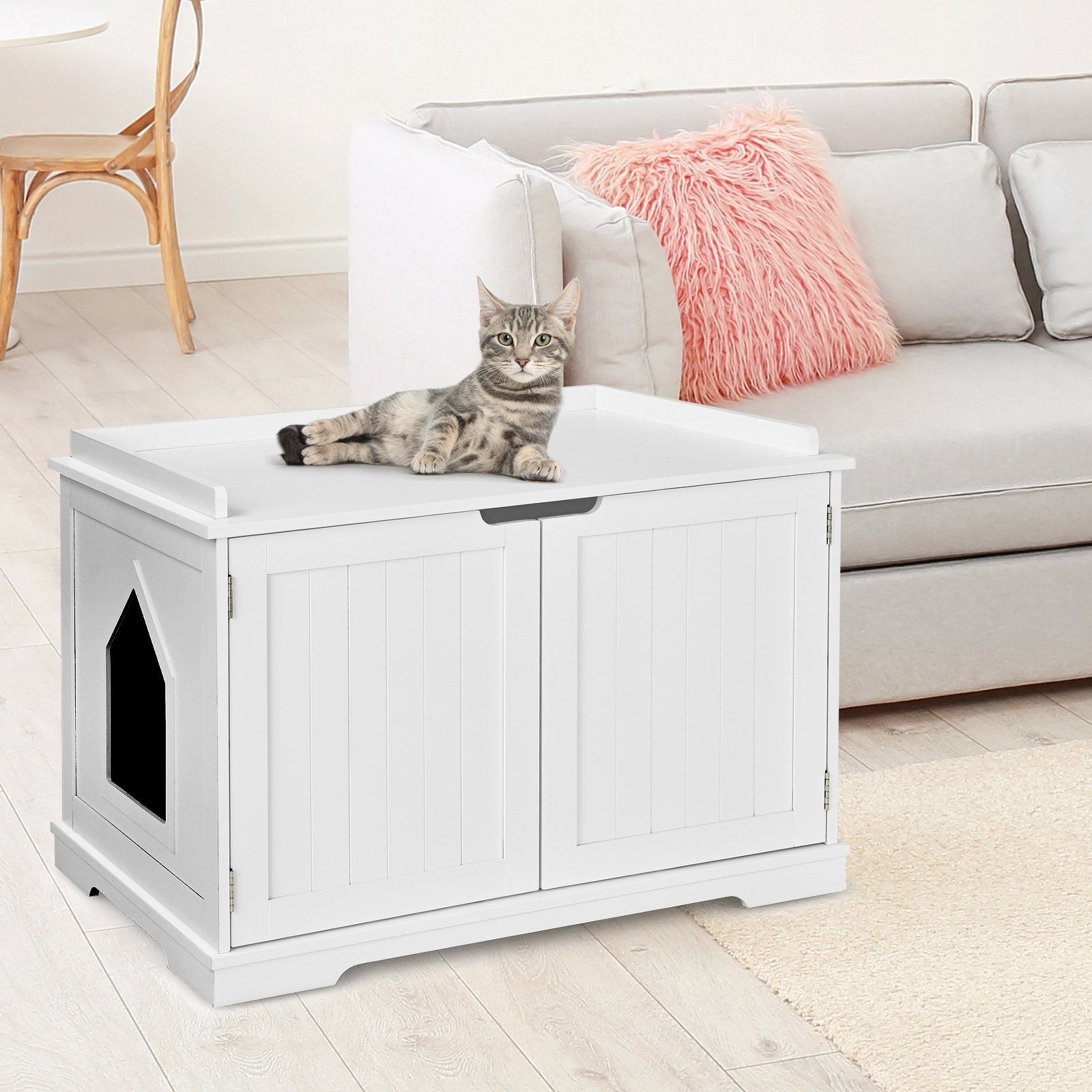 Cat Litter Box Enclosure with Double Doors for Large Cat and Kitty, White Cat Houses   at Gallery Canada