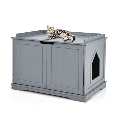 Cat Litter Box Enclosure with Double Doors for Large Cat and Kitty, Gray - Gallery Canada