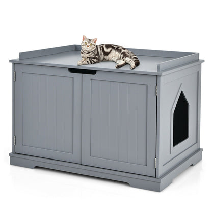 Cat Litter Box Enclosure with Double Doors for Large Cat and Kitty, Gray Cat Houses   at Gallery Canada