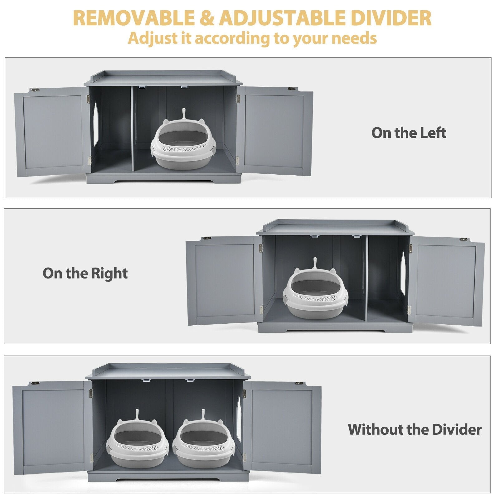 Cat Litter Box Enclosure with Double Doors for Large Cat and Kitty, Gray Cat Houses   at Gallery Canada