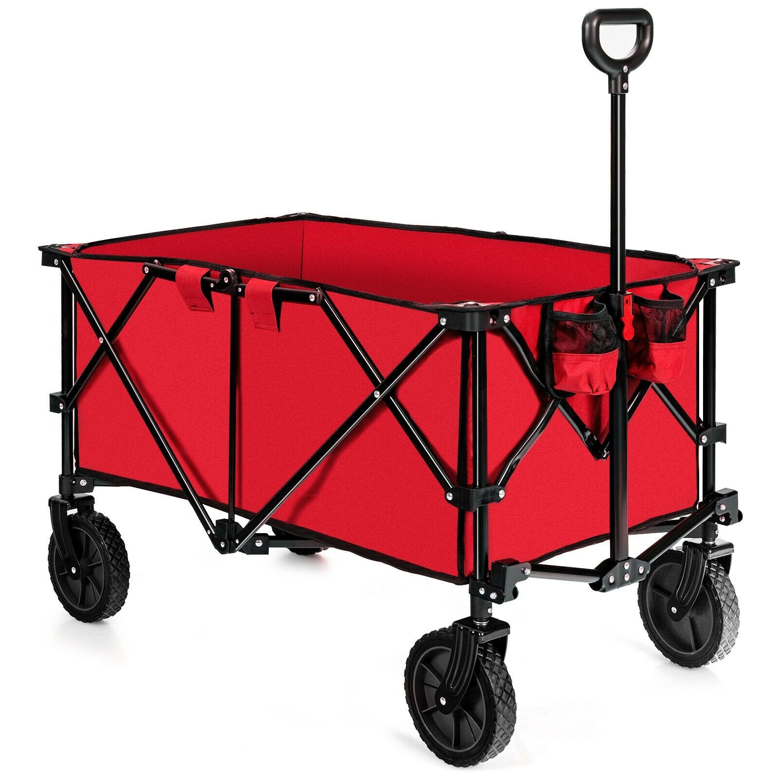 Outdoor Folding Wagon Cart with Adjustable Handle and Universal Wheels, Red Garden Carts   at Gallery Canada