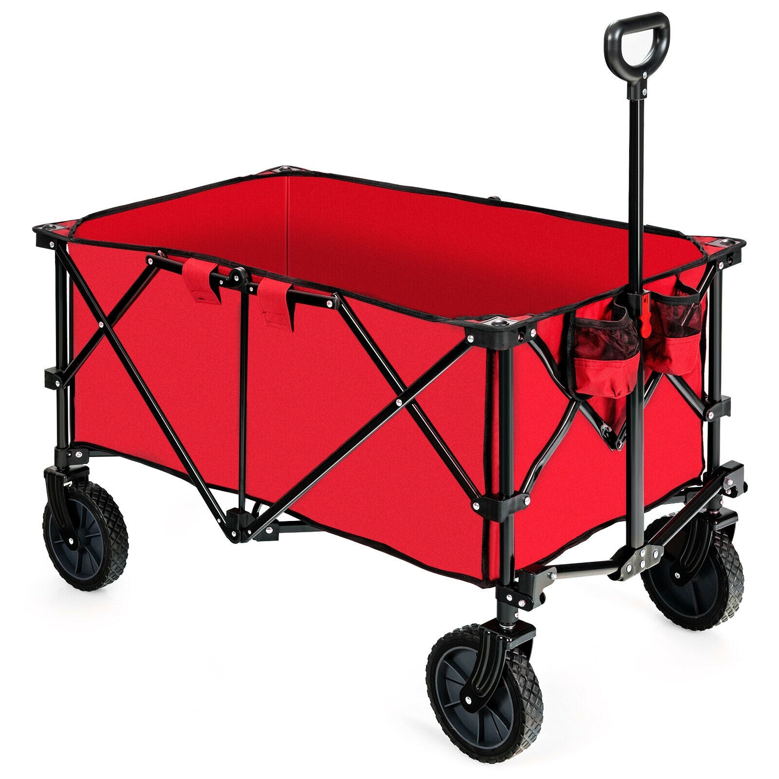 Outdoor Folding Wagon Cart with Adjustable Handle and Universal Wheels, Red Garden Carts at Gallery Canada