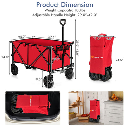 Outdoor Folding Wagon Cart with Adjustable Handle and Universal Wheels, Red Garden Carts   at Gallery Canada