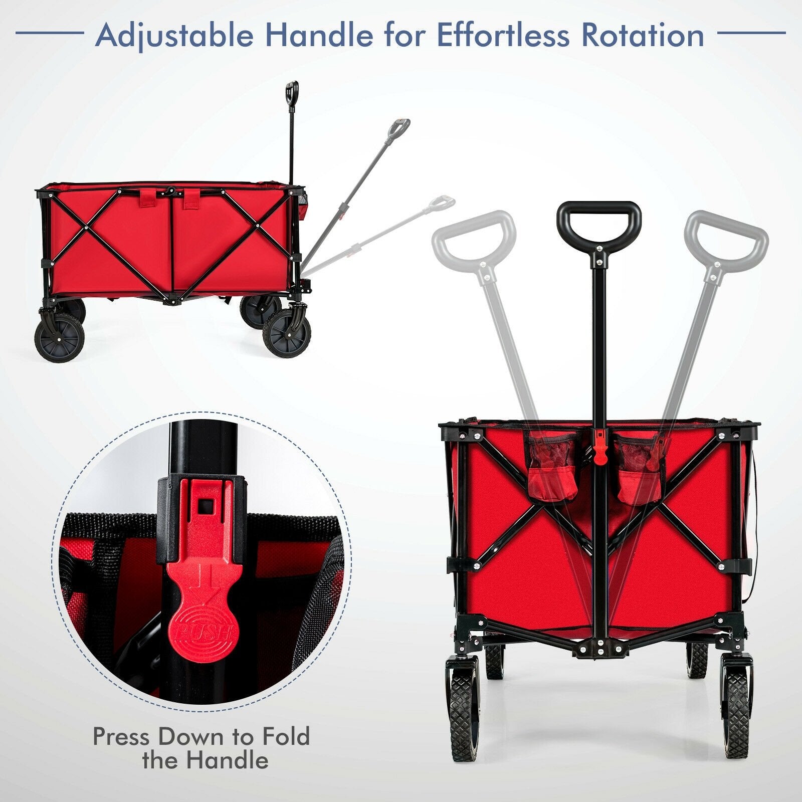 Outdoor Folding Wagon Cart with Adjustable Handle and Universal Wheels, Red Garden Carts   at Gallery Canada