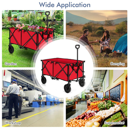 Outdoor Folding Wagon Cart with Adjustable Handle and Universal Wheels, Red Garden Carts   at Gallery Canada