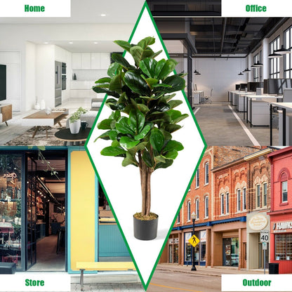 4 Feet Artificial Fiddle Leaf Fig Tree Decorative Planter, Green - Gallery Canada