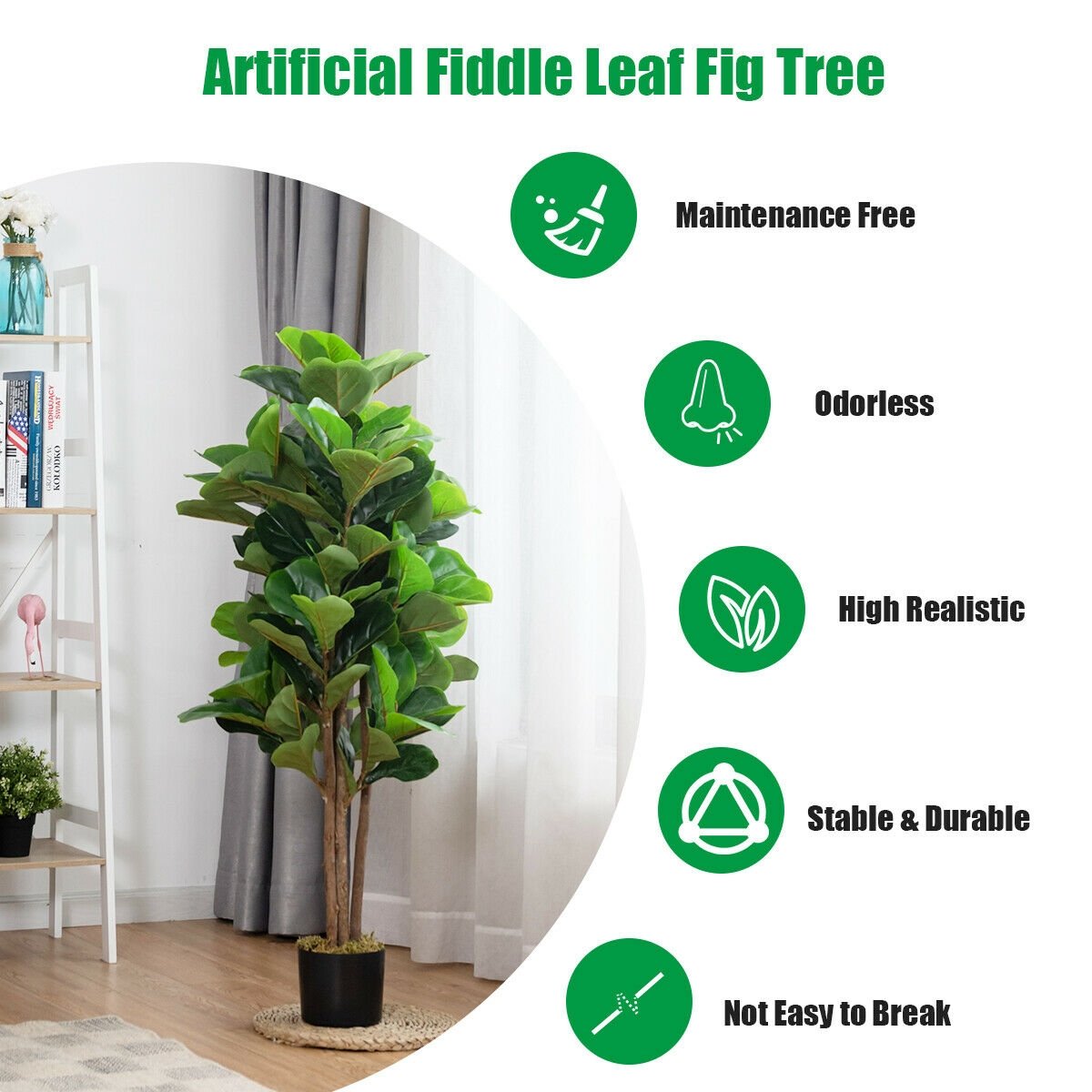 4 Feet Artificial Fiddle Leaf Fig Tree Decorative Planter, Green Faux Plants   at Gallery Canada