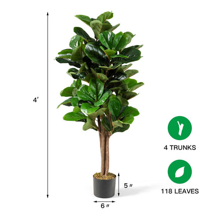 4 Feet Artificial Fiddle Leaf Fig Tree Decorative Planter, Green - Gallery Canada