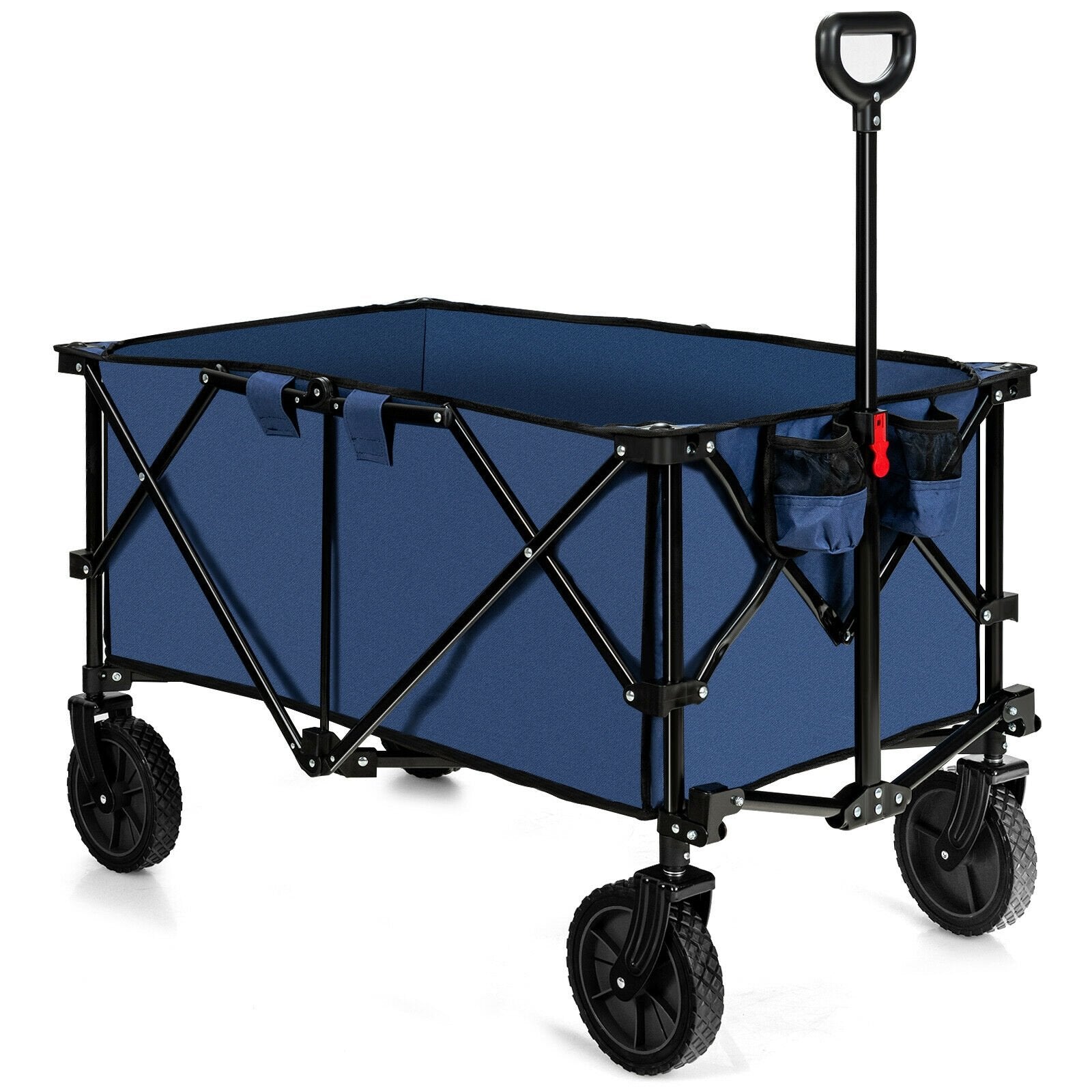 Outdoor Folding Wagon Cart with Adjustable Handle and Universal Wheels, Navy Garden Carts   at Gallery Canada