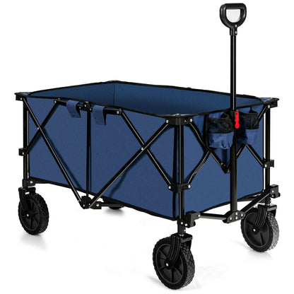 Outdoor Folding Wagon Cart with Adjustable Handle and Universal Wheels, Navy - Gallery Canada