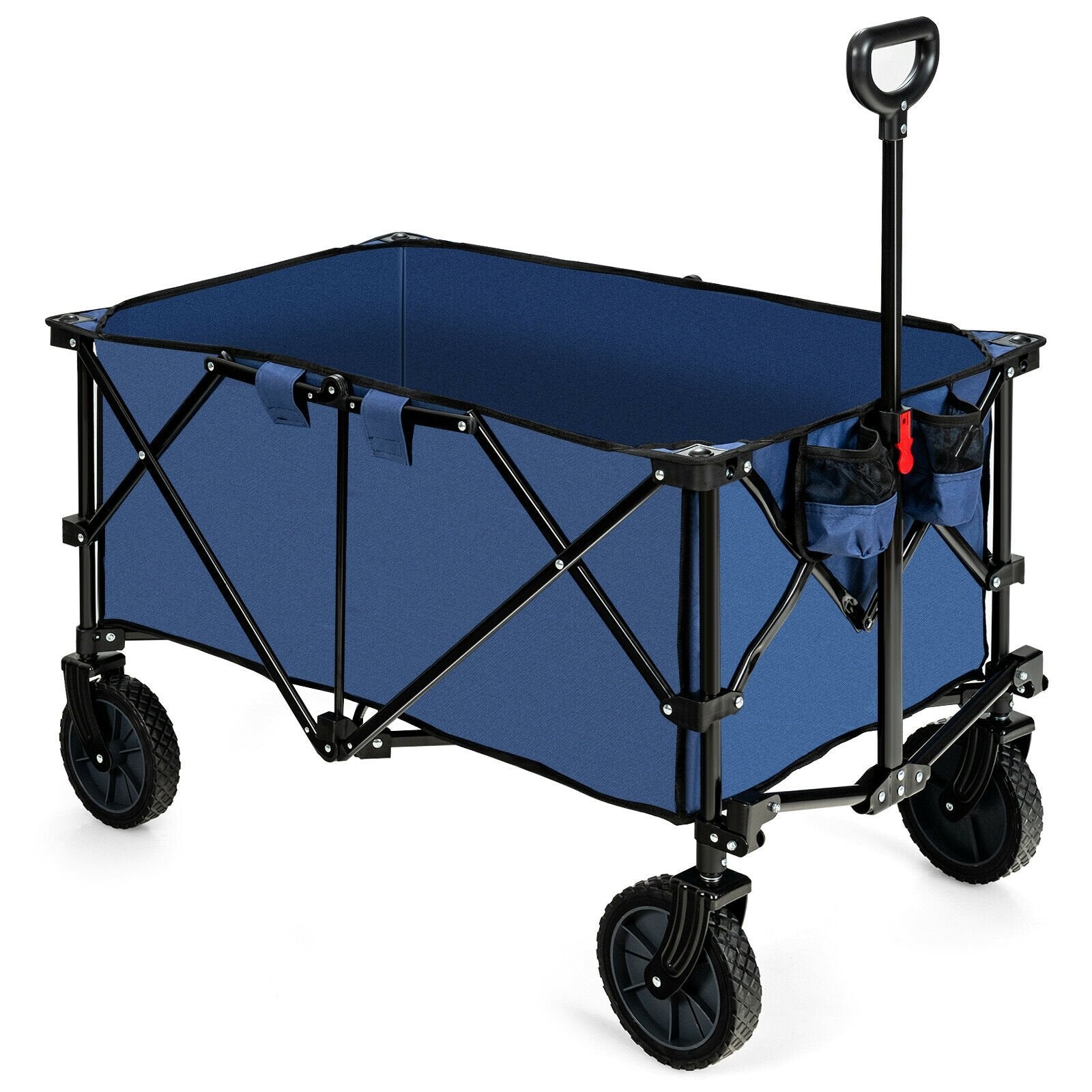 Outdoor Folding Wagon Cart with Adjustable Handle and Universal Wheels, Navy - Gallery Canada