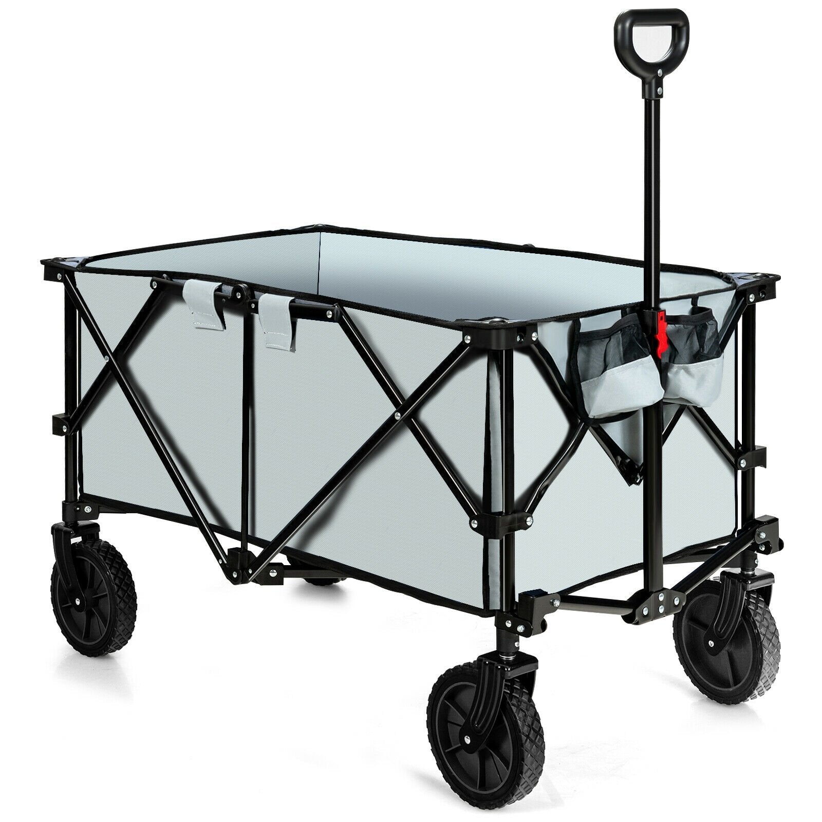 Outdoor Folding Wagon Cart with Adjustable Handle and Universal Wheels, Gray Garden Carts   at Gallery Canada