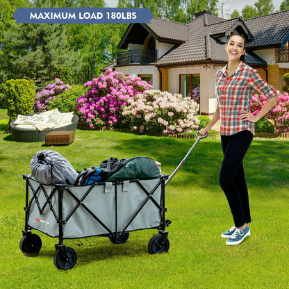 Outdoor Folding Wagon Cart with Adjustable Handle and Universal Wheels, Gray Garden Carts   at Gallery Canada