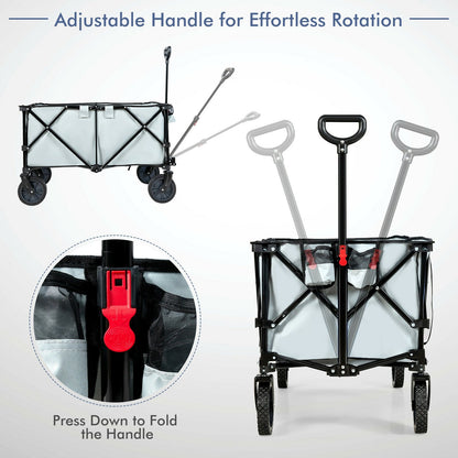 Outdoor Folding Wagon Cart with Adjustable Handle and Universal Wheels, Gray Garden Carts   at Gallery Canada