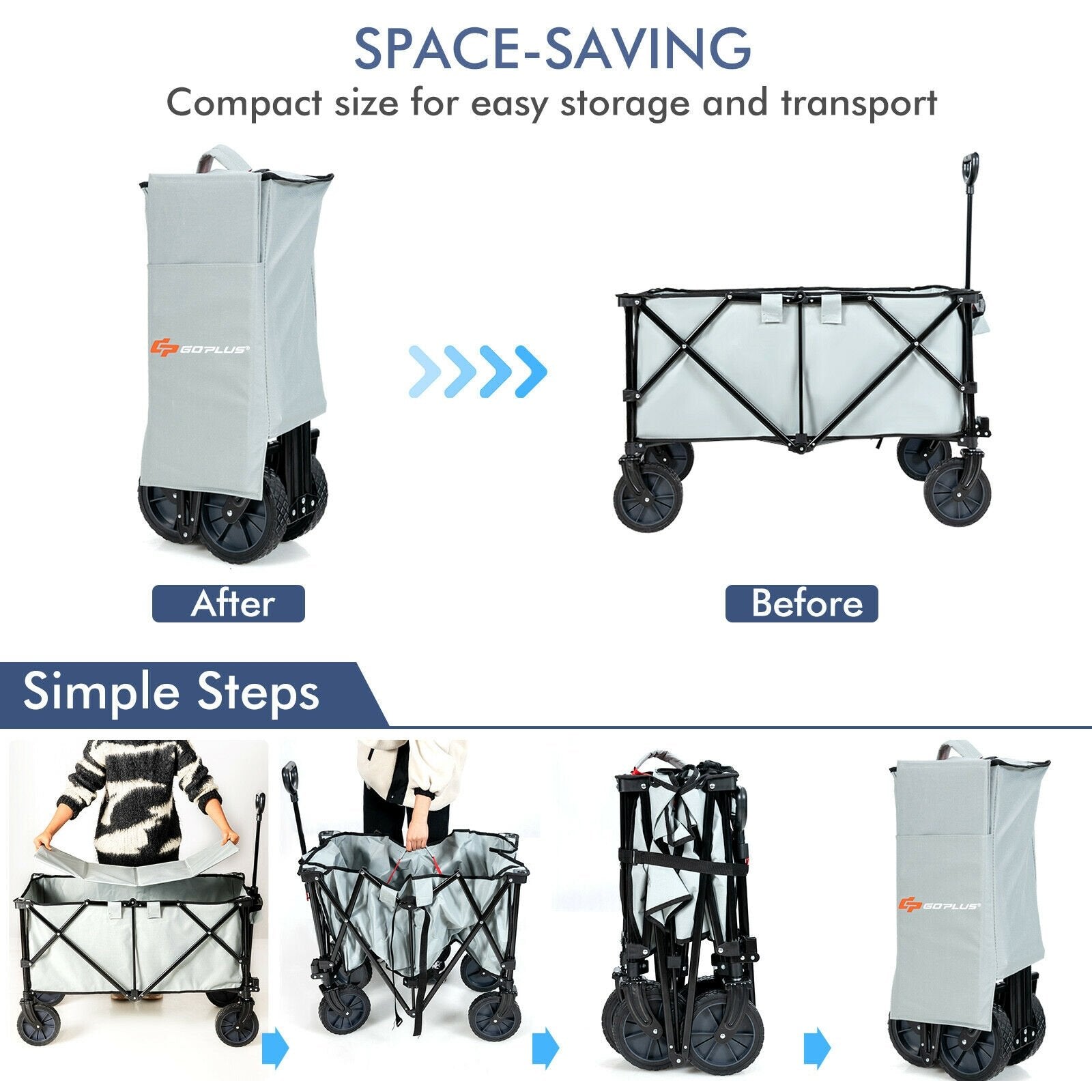 Outdoor Folding Wagon Cart with Adjustable Handle and Universal Wheels, Gray Garden Carts   at Gallery Canada