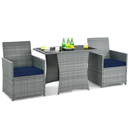 3 Pieces Patio Rattan Furniture Set with Cushioned Armrest Sofa, Navy Patio Conversation Sets   at Gallery Canada