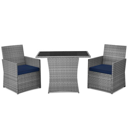 3 Pieces Patio Rattan Furniture Set with Cushioned Armrest Sofa, Navy Patio Conversation Sets   at Gallery Canada