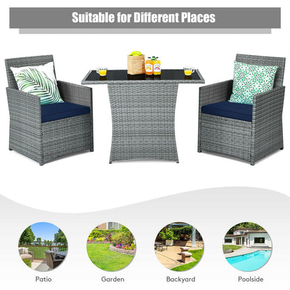 3 Pieces Patio Rattan Furniture Set with Cushioned Armrest Sofa, Navy Patio Conversation Sets   at Gallery Canada