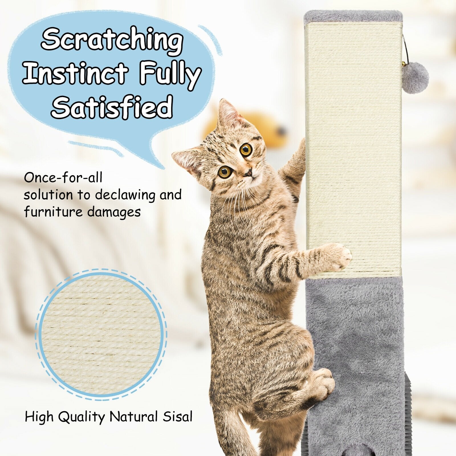 31 inch Tall Cat Scratching Post Claw Scratcher with Sisal Rope and 2 plush Ball, Gray Cat Trees Condos & Scratchers   at Gallery Canada