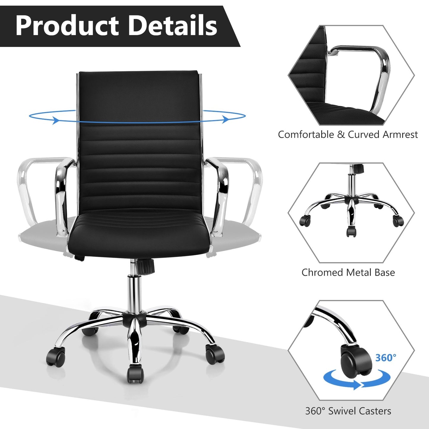 PU Leather Office Chair High Back Conference Task Chair with Armrests, Black - Gallery Canada