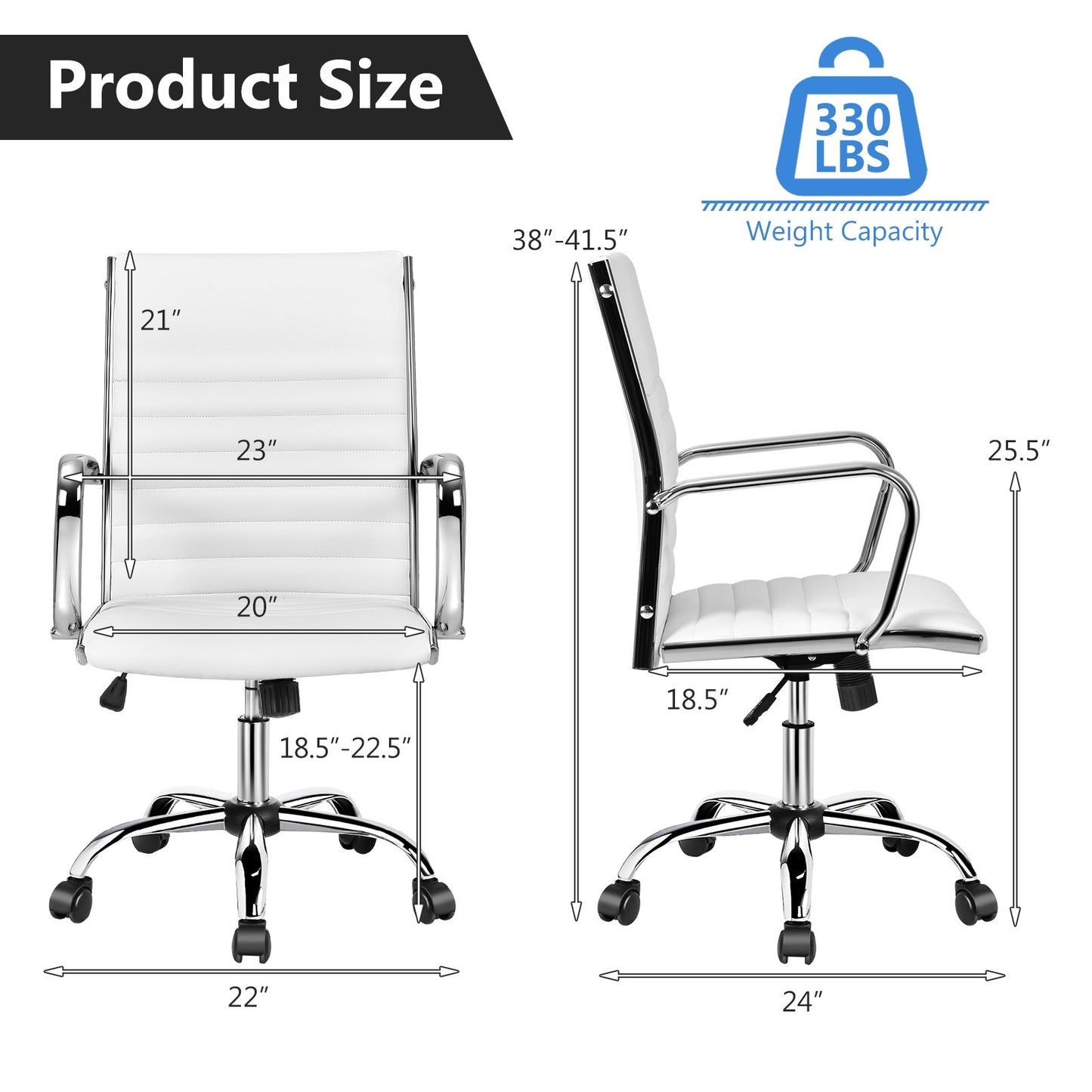 PU Leather Office Chair High Back Conference Task Chair with Armrests, White - Gallery Canada