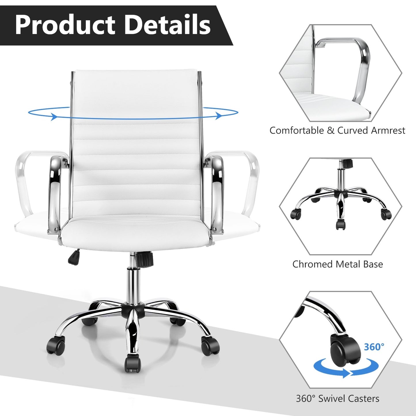 PU Leather Office Chair High Back Conference Task Chair with Armrests, White - Gallery Canada