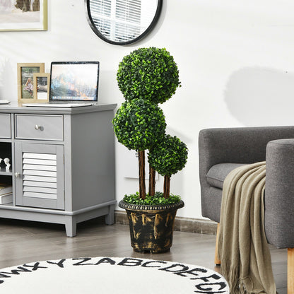 36-Inch Artificial Topiary Triple Ball Tree for Indoor and Outdoor, Green Faux Plants   at Gallery Canada