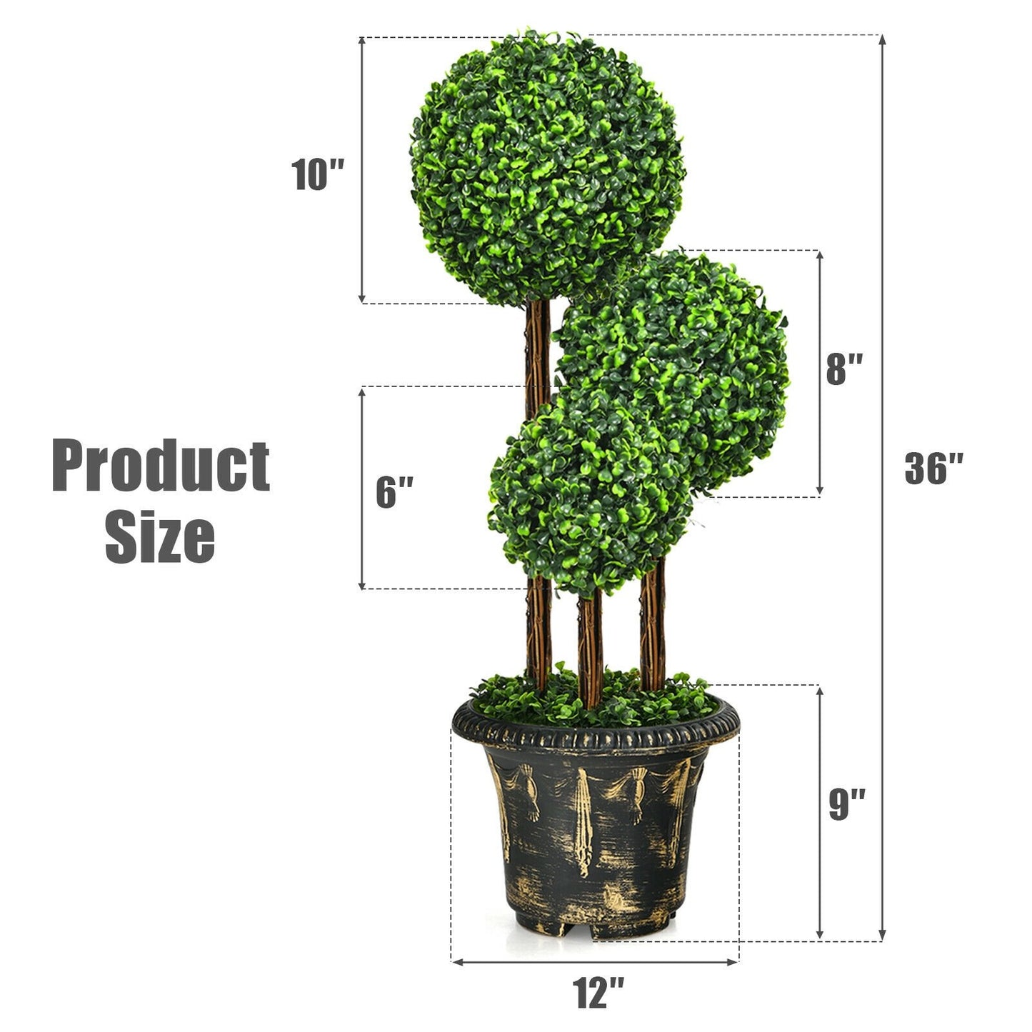 36-Inch Artificial Topiary Triple Ball Tree for Indoor and Outdoor, Green Faux Plants   at Gallery Canada