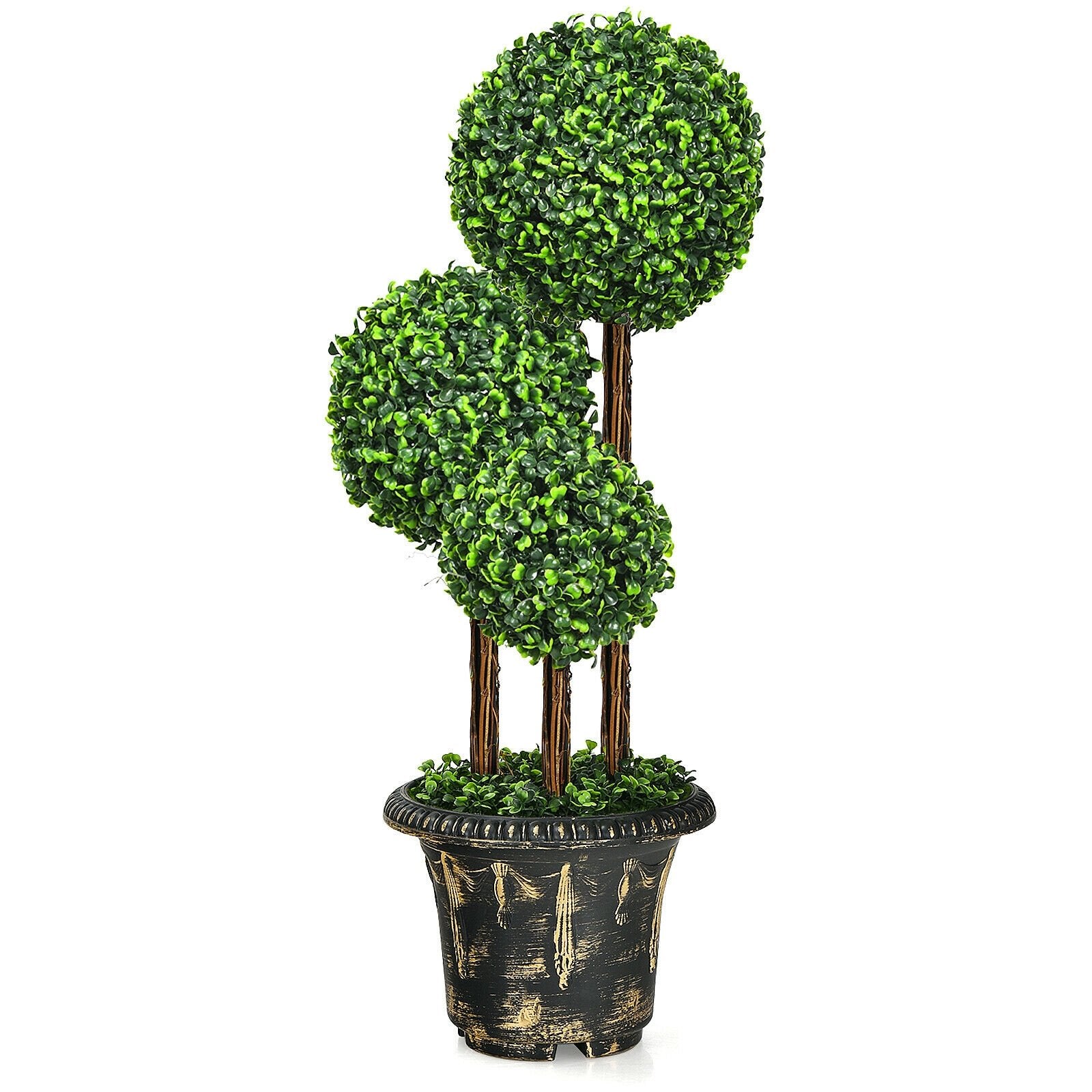 36-Inch Artificial Topiary Triple Ball Tree for Indoor and Outdoor, Green Faux Plants   at Gallery Canada