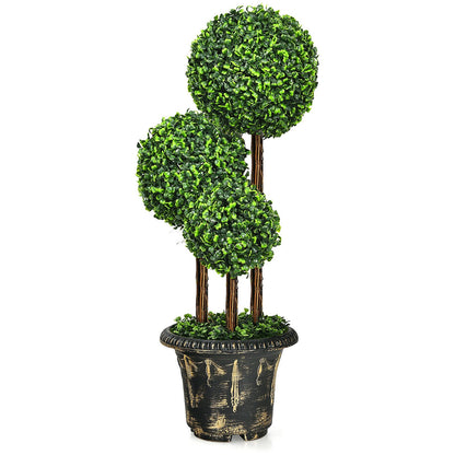 36-Inch Artificial Topiary Triple Ball Tree for Indoor and Outdoor, Green Faux Plants   at Gallery Canada